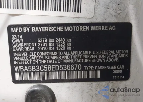 2014 BMW 535I xDrive z USA, uszkodzony, nr VIN WBA5B3C58ED536670